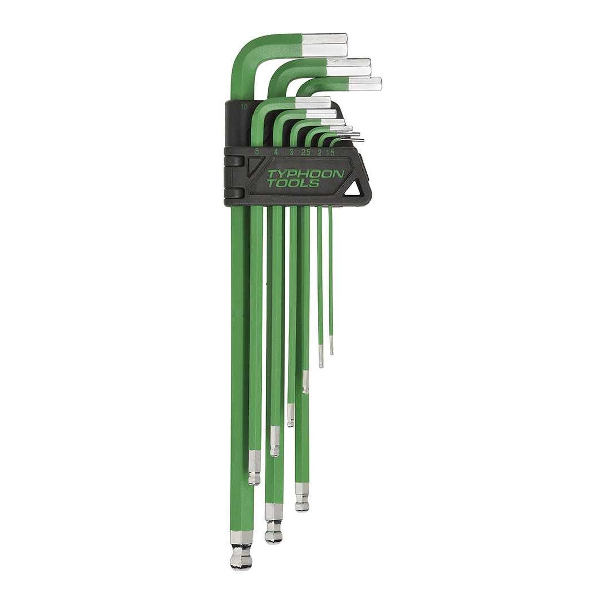 Typhoon Tools Hex Key Swing Set 1.5 - 10mm Metric Ball End Long, 9 Pieces