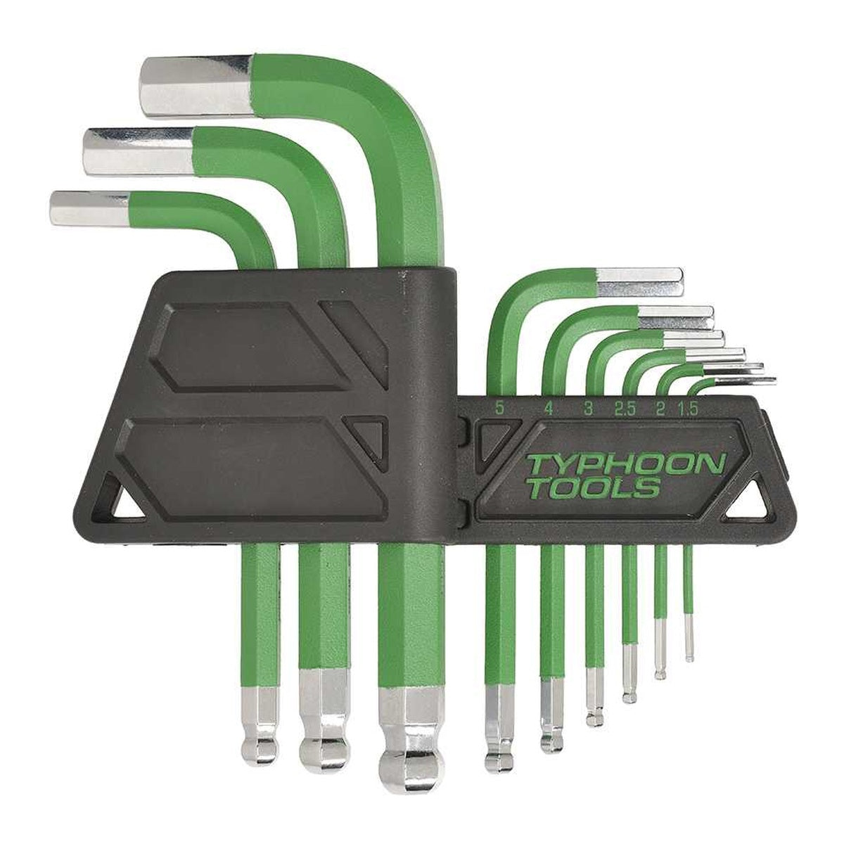 Typhoon Tools Hex Key Swing Set 1.5 - 10mm Metric Ball End Short, 9 Pieces