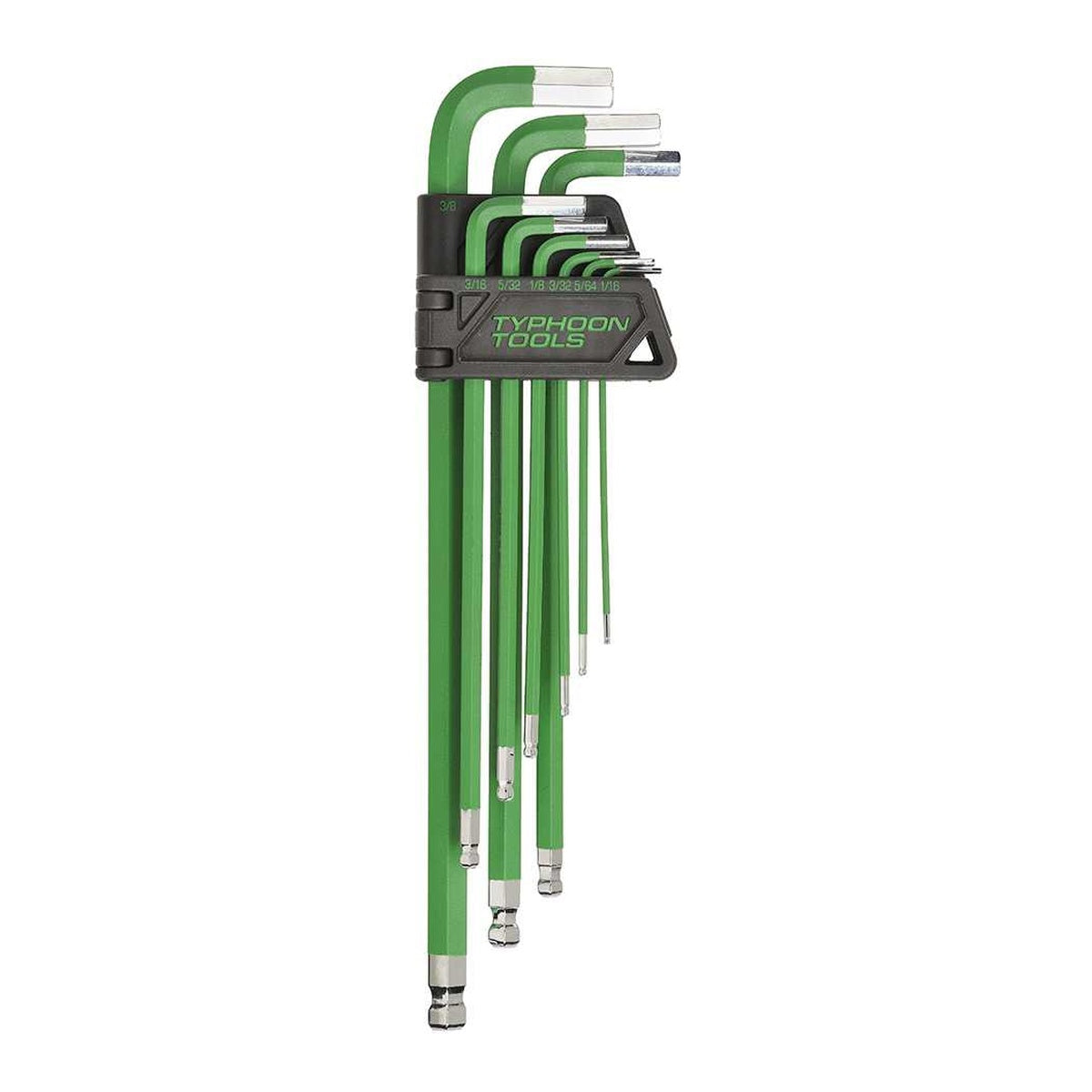 Typhoon Tools Hex Key Swing Set 1/16 - 3/8" Imperial Ball End Long, 9 Pieces