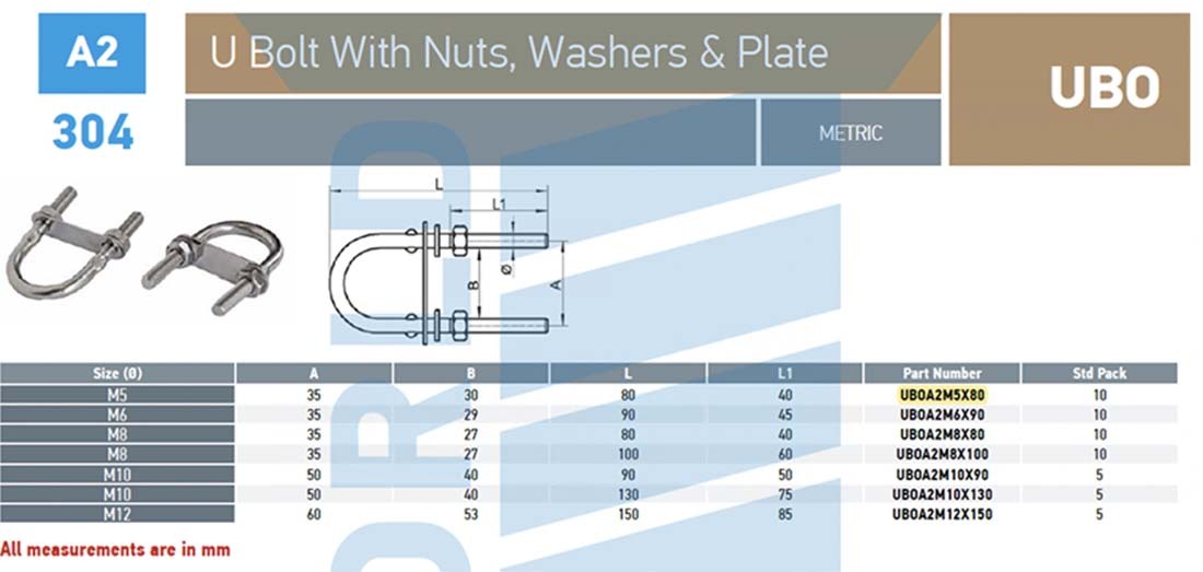 U Bolt With Kit - 304 Stainless Steel