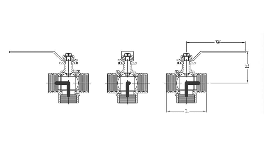 AAP Brass Ball Valve 3 - way L - Port PN10 - AIMS Industrial Supplies