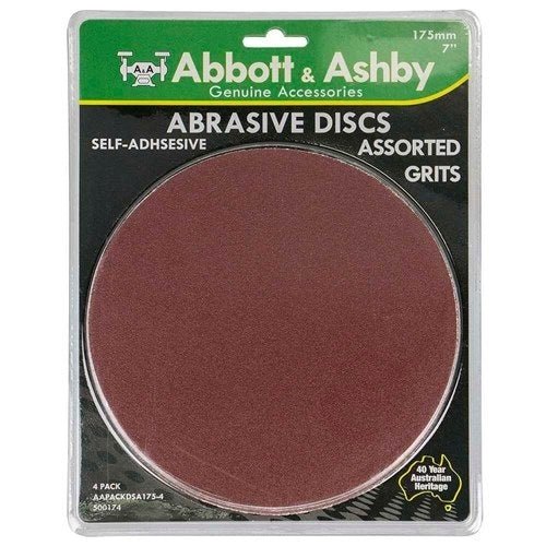 Abbott & Ashby 175mm, Various Grits (40,60,80,100), Self-Adhesive Disc Aluminium Oxide - 4 Pack - AIMS Industrial Supplies