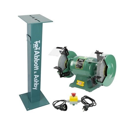 Abbott & Ashby 200mm /8" Bench Grinder With E-Stop & Pedestal, 600W - AIMS Industrial Supplies