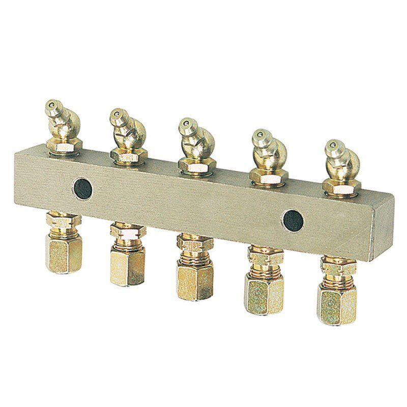 Alemlube Header Block 5 Outlet Fittings and Grease Nipples 6135 - AIMS Industrial Supplies