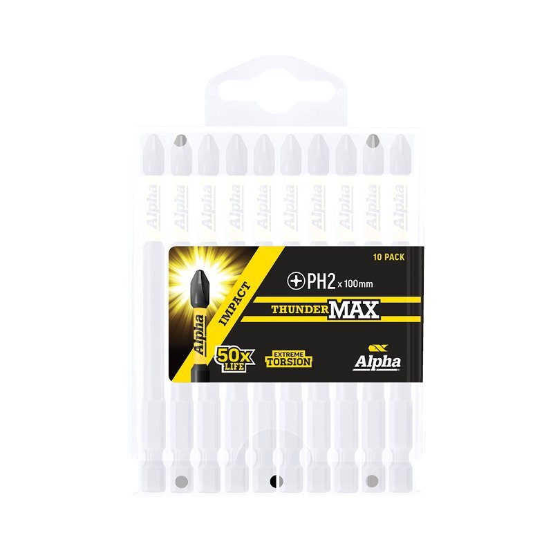 Alpha PH2 x 100mm Thundermax Impact Power Bit - Handipack 10/Pack