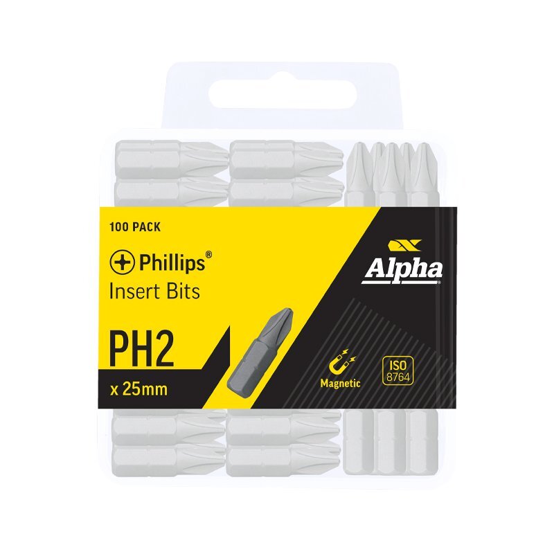 Alpha PH2 X 25mm Phillips Insert Bit PH225SHXXL 100/Pack1