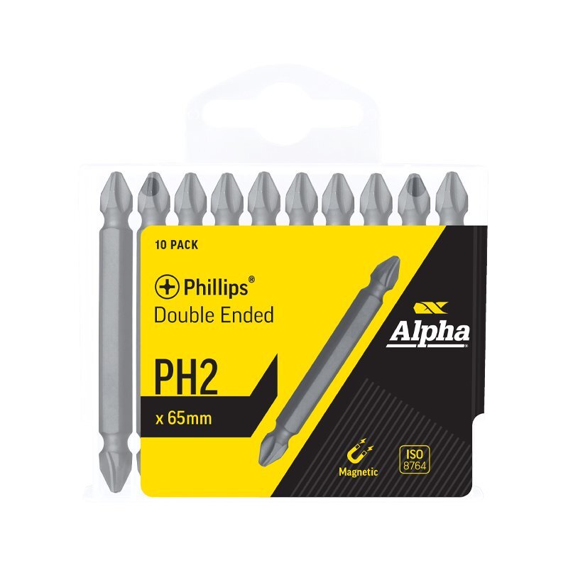 Alpha PH2 x 65mm Phillips Double Ended Driver Bit - Handipack 10/Pack