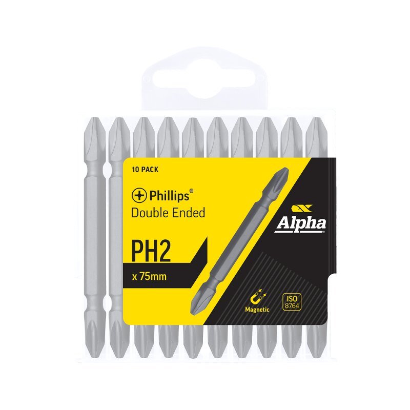 Alpha PH2 x 75mm Phillips Double Ended Driver Bit - Handipack 10/Pack