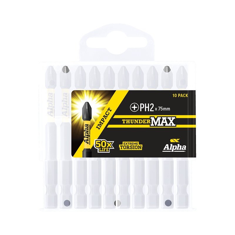 Alpha PH2 x 75mm Thundermax Impact Power Bit - Handipack 10/Pack