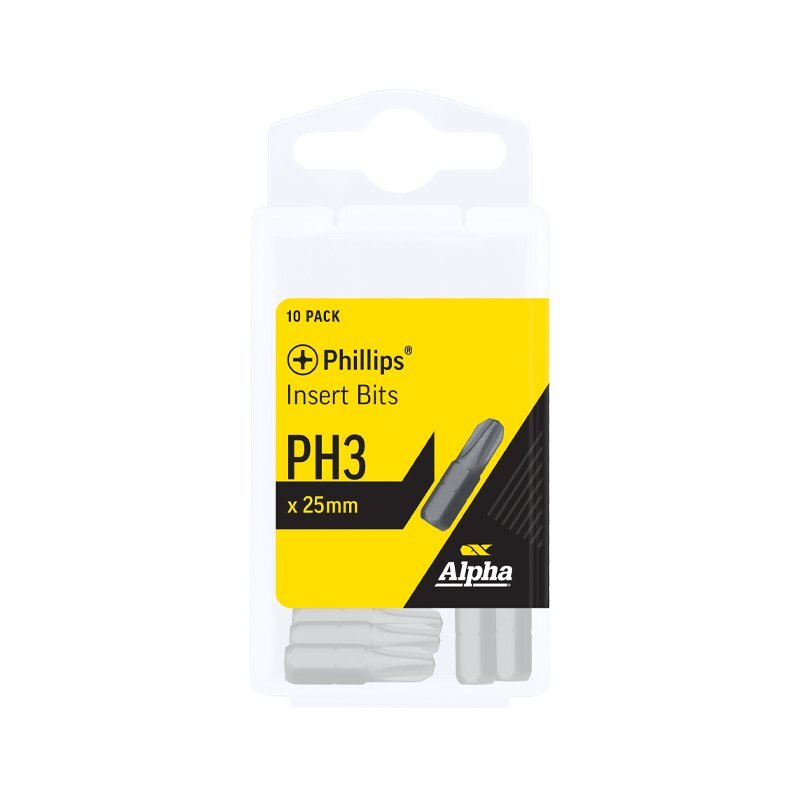 Alpha PH3 x 25mm Phillips Insert Bit - Handipack PH325SH 10/Pack