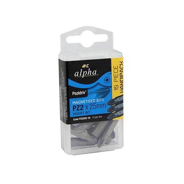 Alpha PZ2 x 25mm Pozidrive Insert Bit - Handipack 10/Pack2