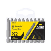 Alpha PZ2 x 50mm Pozidrive Power Bit - Handipack 10/Pack - AIMS Industrial Supplies