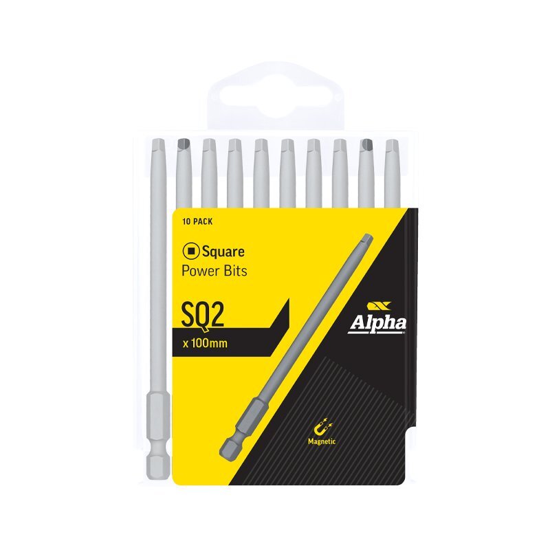 Alpha SQ2 x 100mm Square Power Bit - Handipack SQ2100SH 10/Pack