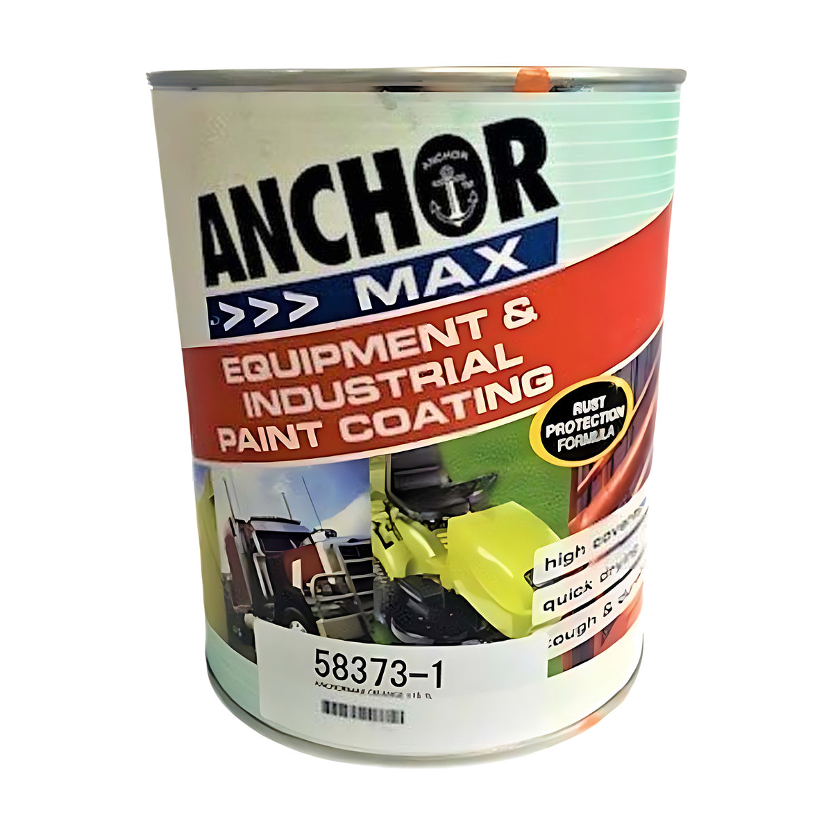 Anchor Max Equipment & Industrial Paint Coating tin with a side label reading 58373-1 and a barcode