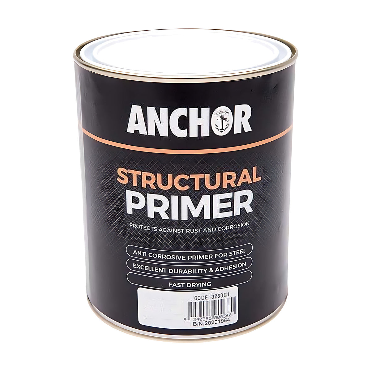 Anchor Structural Primer tin in black, front view, base label reads code 3260G1