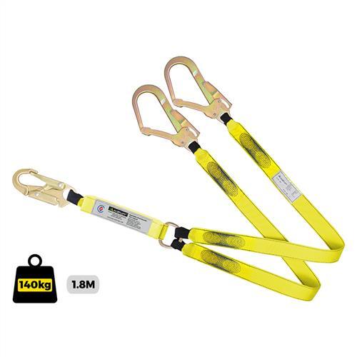 Austlift Double Webbing Lanyard 1.8m W/ Double Action Snap & Scaffold Hook - AIMS Industrial Supplies