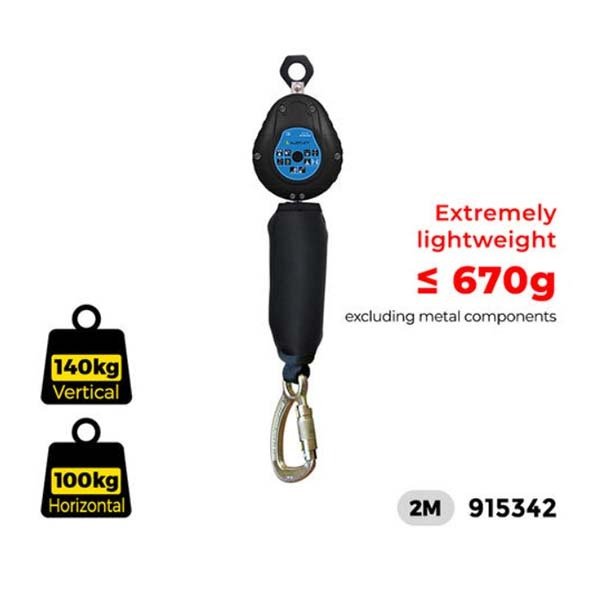 Austlift Inertia Reel Sharp Edge Resistant 2m Webbing W/ Lock Snap Hook - AIMS Industrial Supplies