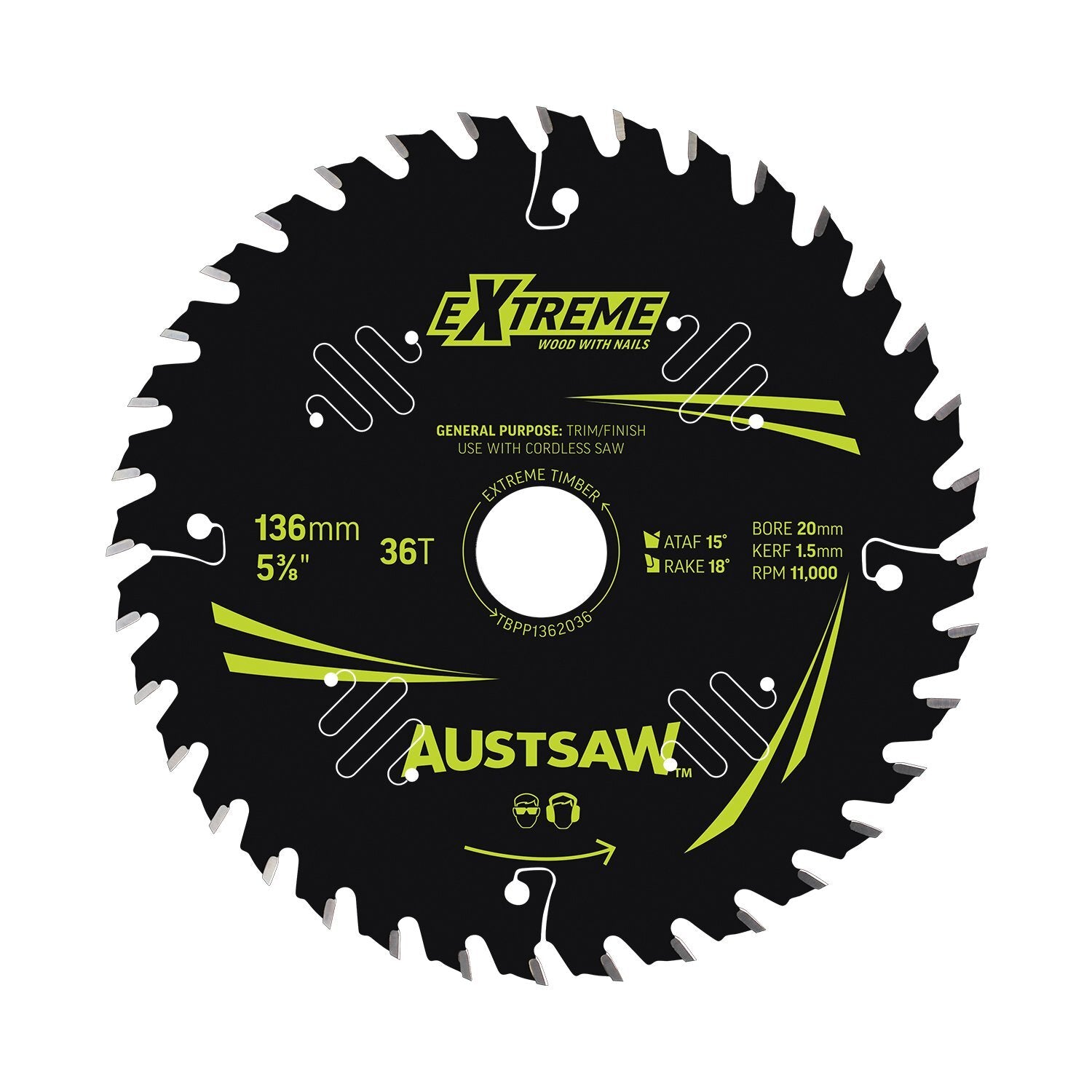 Austsaw 136mm Extreme Wood with Nail Blade 20/16mm Bore 36 Teeth