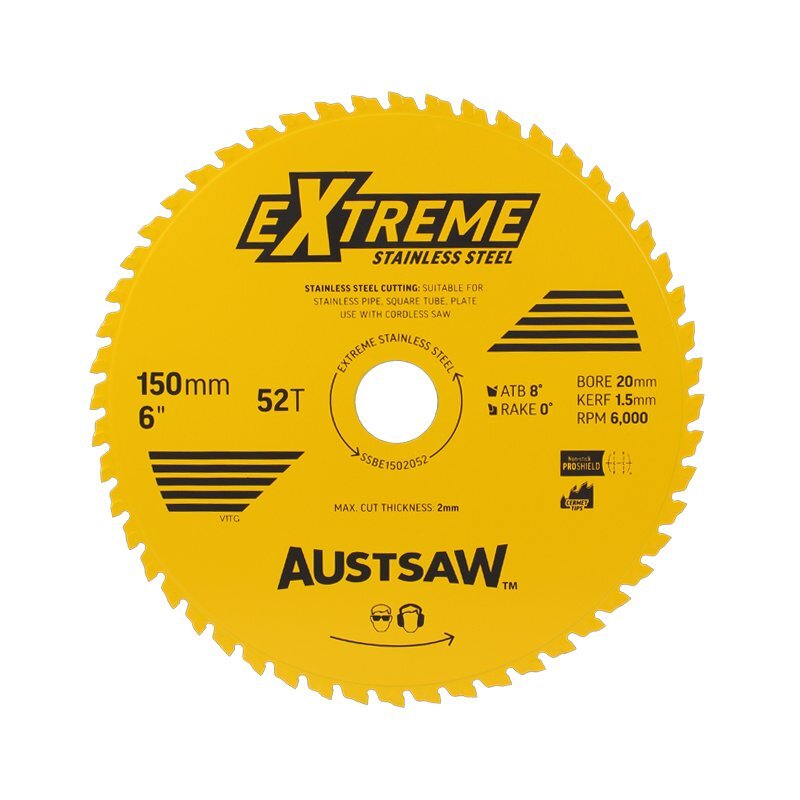 Austsaw 150mm Extreme Stainless Steel Blade 20mm Bore 52 Teeth