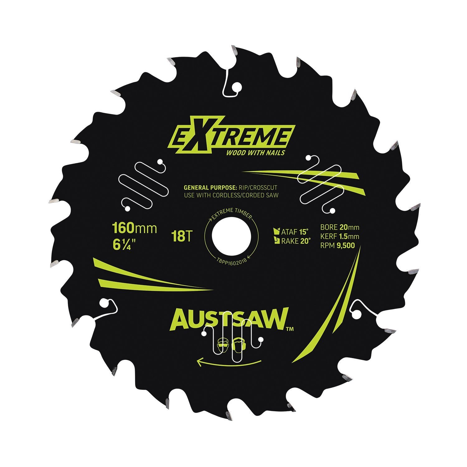 Austsaw 160mm Extreme Wood with Nail Blade 20/16mm Bore 18 Teeth
