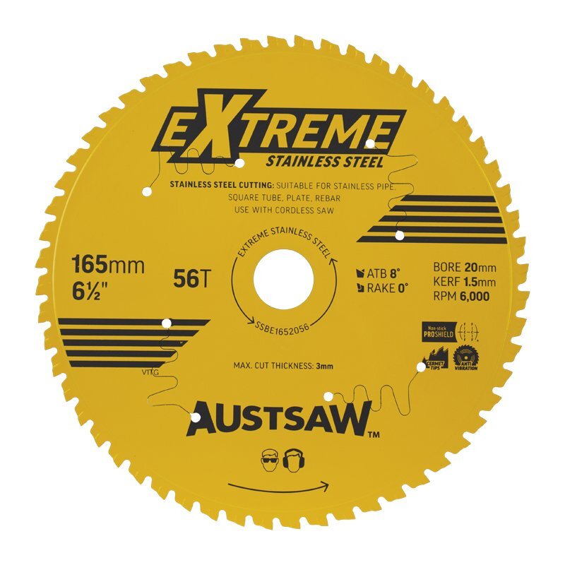 Austsaw 165mm Extreme Stainless Steel Blade 20mm Bore 56 Teeth