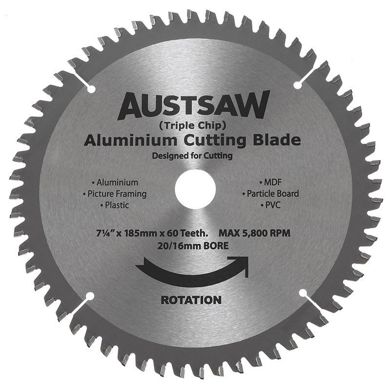 Austsaw 185mm (7 1/4") Aluminium Blade Triple Chip 20mm Bore 60 Teeth