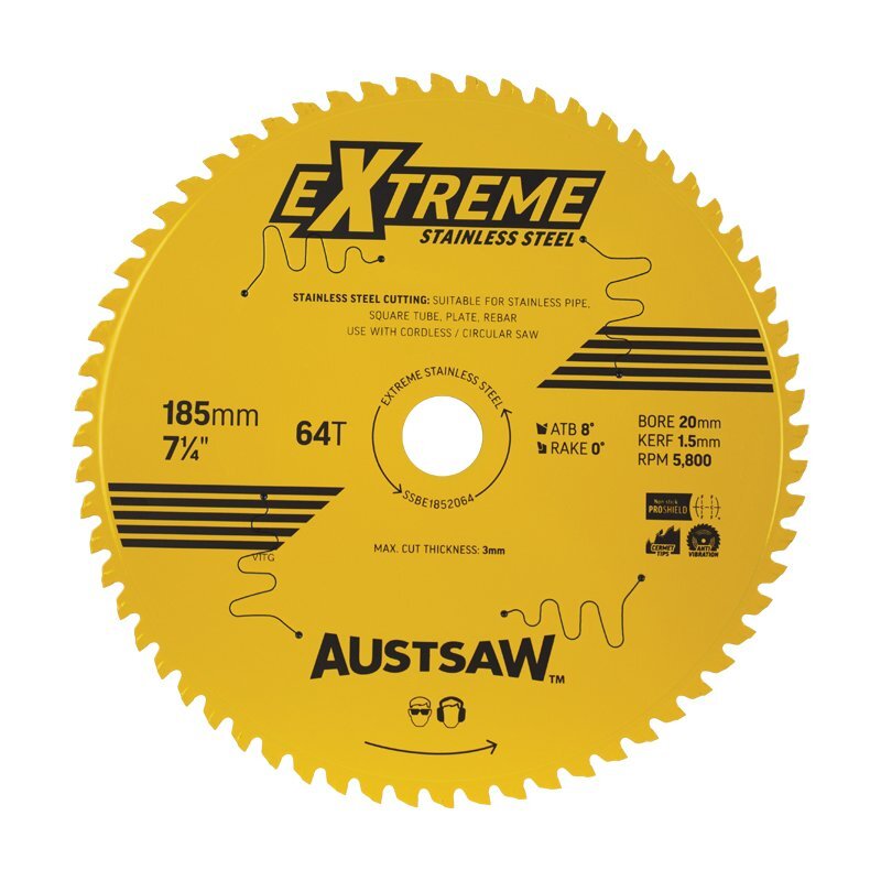 Austsaw 185mm Extreme Stainless Steel Blade 20mm Bore 64 Teeth