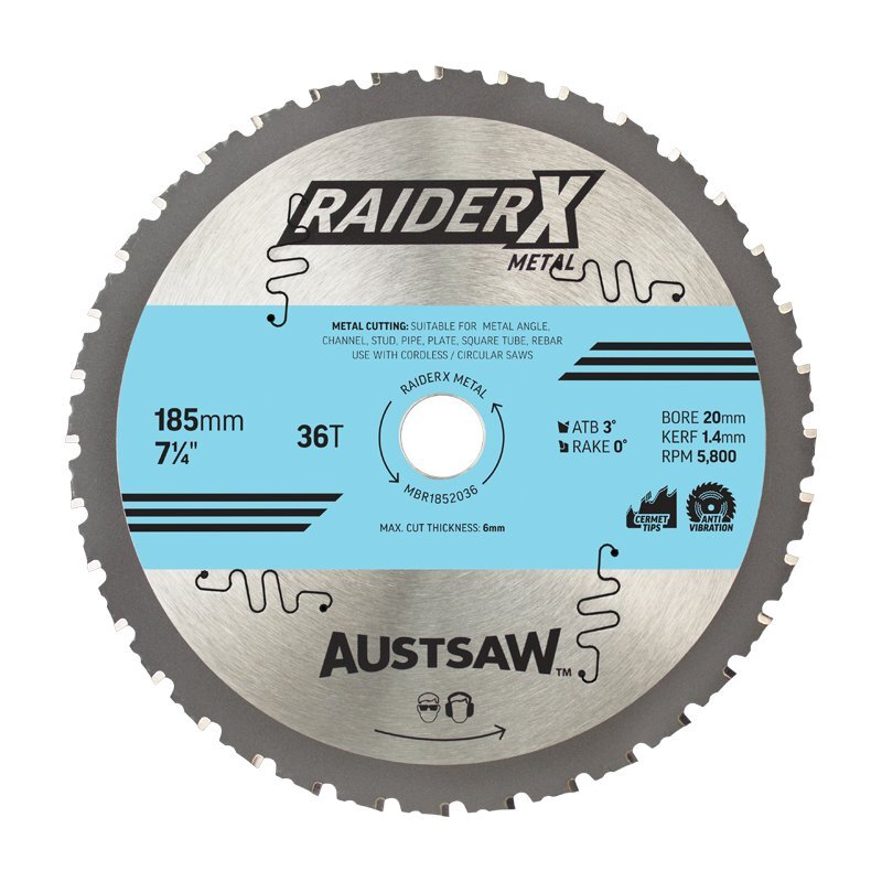 Austsaw 185mm RaiderX Metal Blade 20mm Bore 36 Teeth
