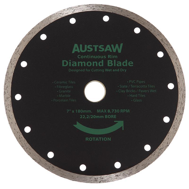 Austsaw 185mm(7") Diamond Blade Continuous Rim - 22.2/20mm Bore