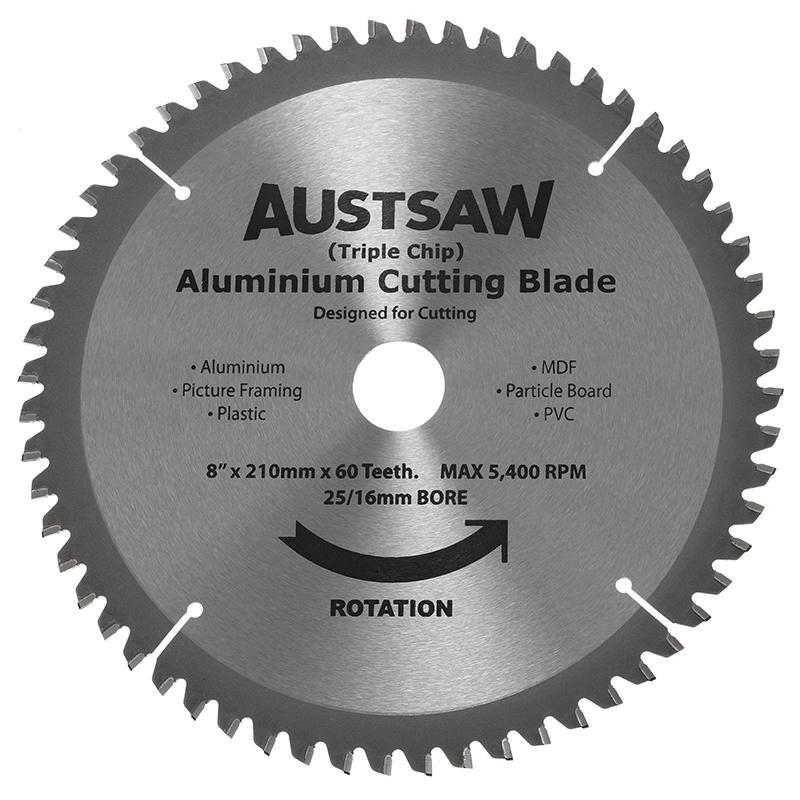 Austsaw 210mm (8") Aluminium Blade Triple Chip 25/16mm Bore 60 Teeth