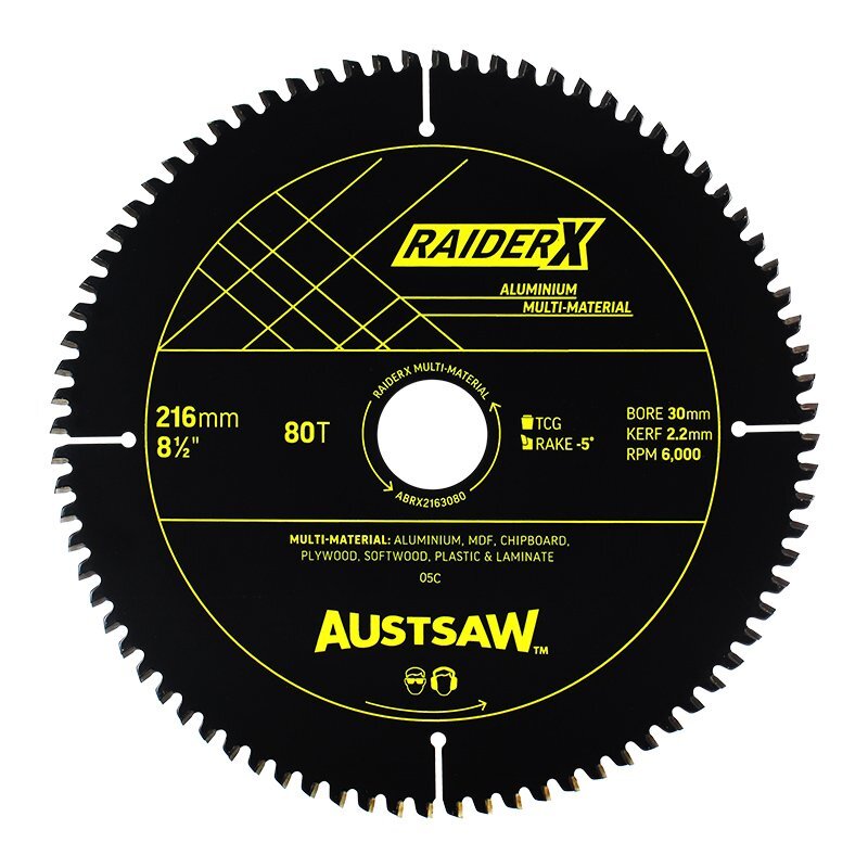 Austsaw 216mm RaiderX Aluminium Multi Material Blade 30mm Bore 80 Teeth