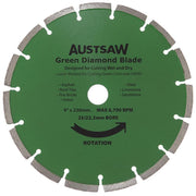Austsaw 230mm (9") Diamond Blade Green Concrete - 25/22.2mm Bore - AIMS Industrial Supplies