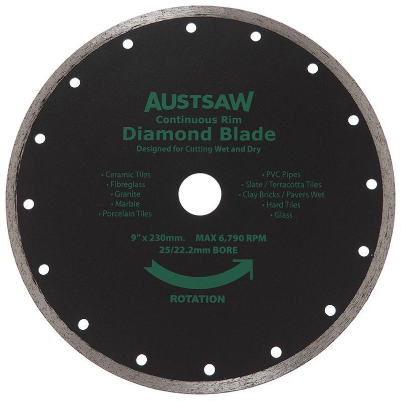 Austsaw 230mm(9") Diamond Blade Continuous Rim - 25/22.2mm Bore
