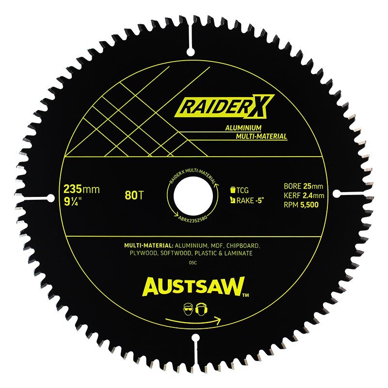Austsaw 235mm RaiderX Aluminium Multi Material Blade 25mm Bore 80 Teeth