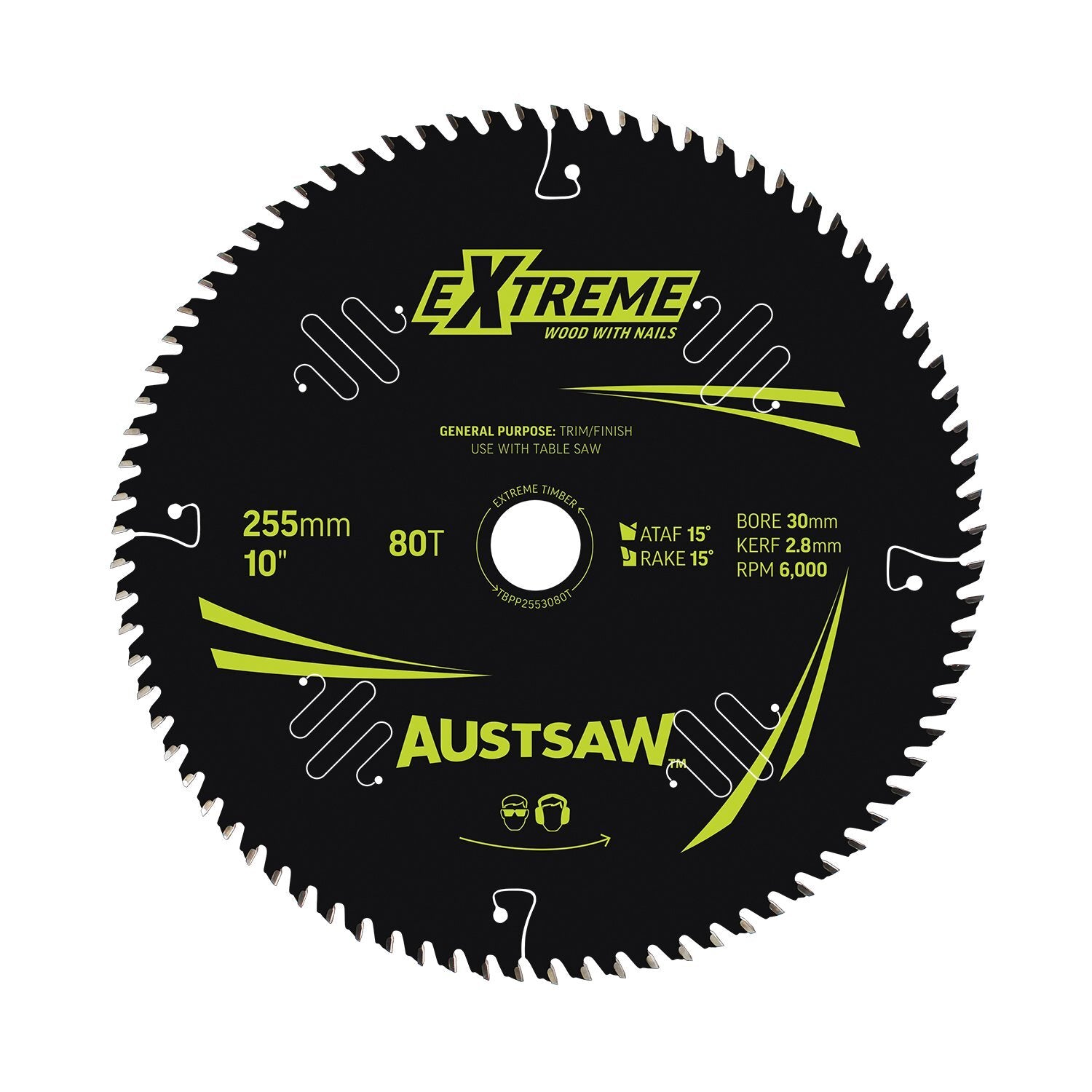 Austsaw 255mm Extreme Wood W/ Nail Blade 30mm Bore 80 Teeth - Table Saw