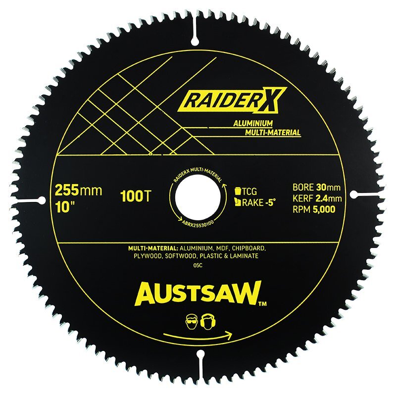 Austsaw 255mm RaiderX Aluminium Multi Material Blade 30mm Bore 100 Teeth