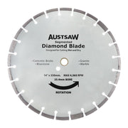 Austsaw 350mm(14") Diamond Blade Segmented Hard Brick - 25.4/20mm Bore - AIMS Industrial Supplies