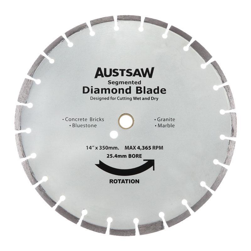 Austsaw 350mm(14") Diamond Blade Segmented Hard Brick - 25.4/20mm Bore - AIMS Industrial Supplies