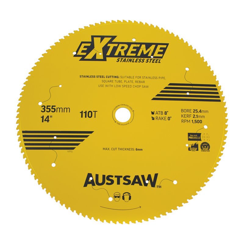Austsaw 355mm Extreme Stainless Steel Blade 25.4mm Bore 110 Teeth