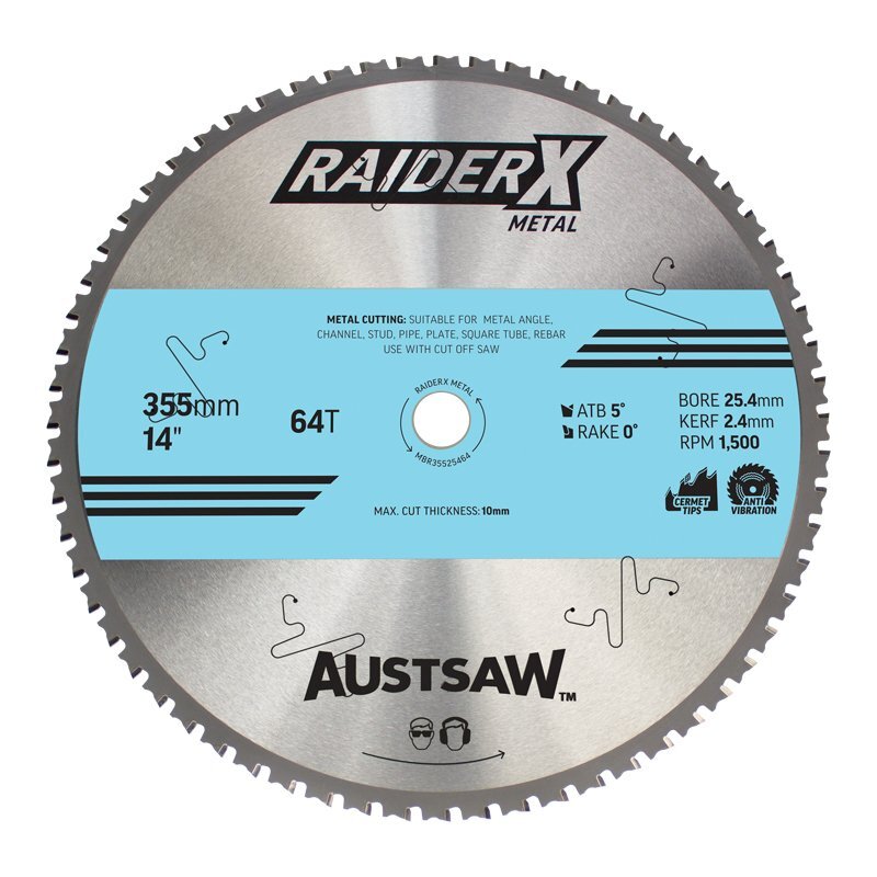 Austsaw 355mm RaiderX Metal Blade 25.4mm Bore 64 Teeth