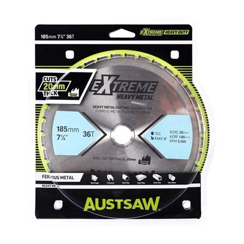 Austsaw Extreme Heavy Metal Blade 185mm x 20mm Bore x 36T - AIMS Industrial Supplies