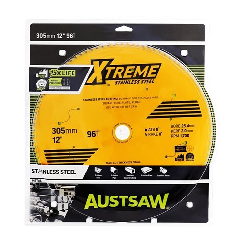 Austsaw Extreme Stainless Steel Blade 305mm x 25.4mm Bore x 96 Teeth2