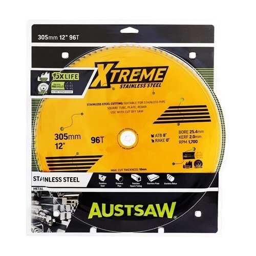 Austsaw Extreme Stainless Steel Blade 305mm x 25.4mm Bore x 96 Teeth - AIMS Industrial Supplies