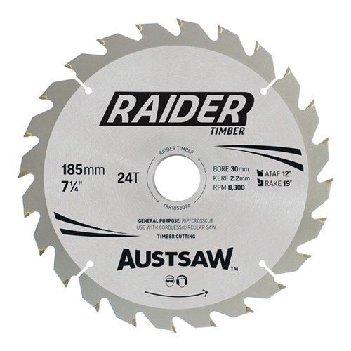 Austsaw Raider Timber Blade 185mm x 30/20 mm Bore x 24 Teeth - AIMS Industrial Supplies