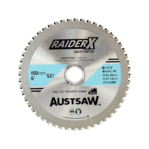 Austsaw RaiderX Sheet Metal Blade 150mm x 20mm Bore x 52 Teeth Cermet Tip