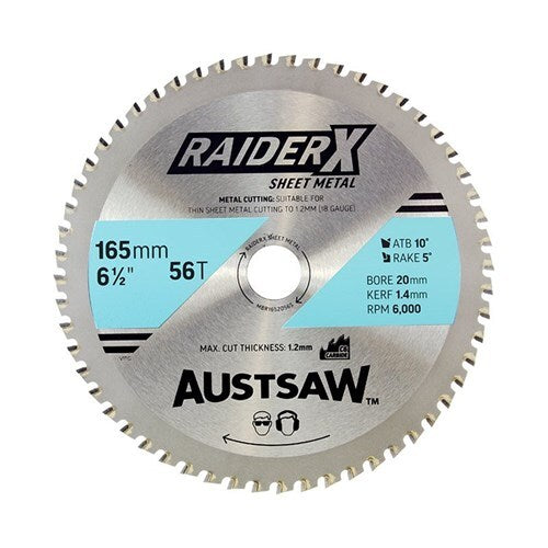 Austsaw RaiderX Sheet Metal Blade 165mm x 20mm Bore x 56 Teeth TCT Tip