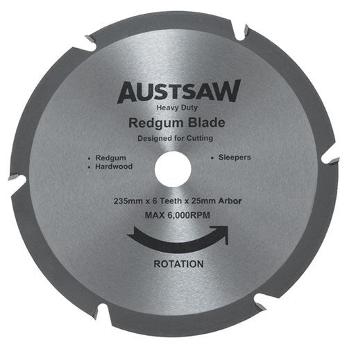 Austsaw Redgum Sleeper Blade 235mm (9 1/4") x 25mm Bore 6 Teeth1