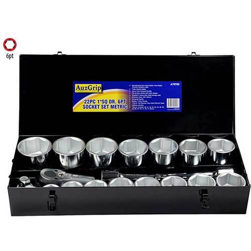 AuzGrip® 1'' Square Drive 6 Point Socket Metric Set, 22 Pieces1