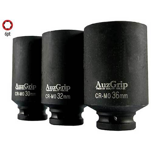AuzGrip® 1/2'' Sq. Dr. 12 Pt. Hub Nut Impact Socket Metric Set, 3 Pcs.1