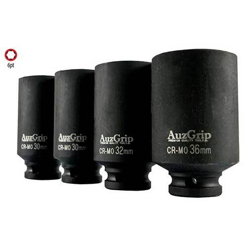 AuzGrip® 1/2'' Sq. Drive 6 Point Deep Impact Socket Metric Set, 4 Pcs.1